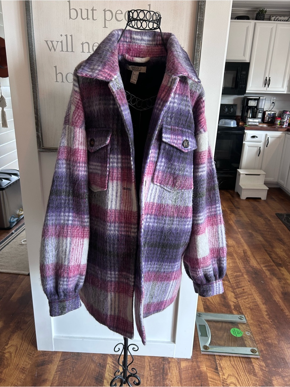 Forever 21 Plaid Teddy Shacket in Purple, Pink & Cream